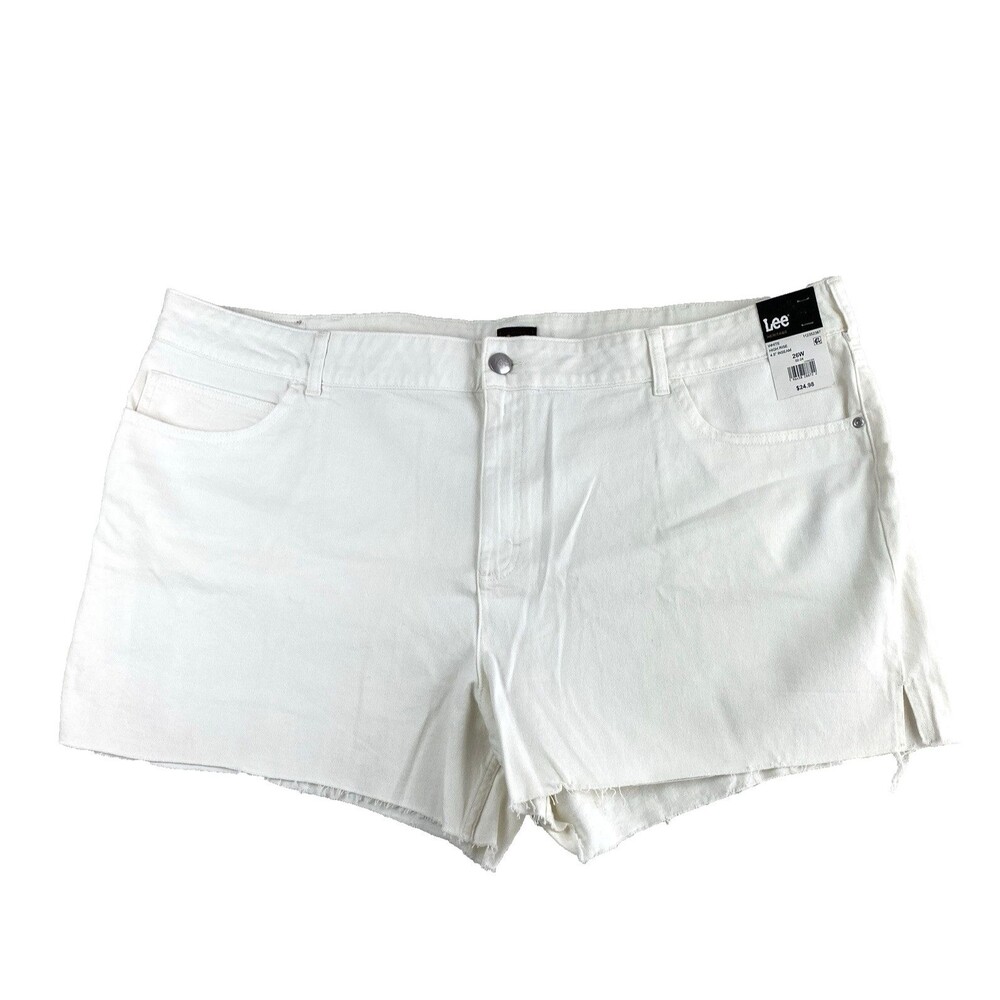 Lee White Cut-Off Jean Shorts Womens 26W High Rise Frayed Hem 5 Pocket Denim